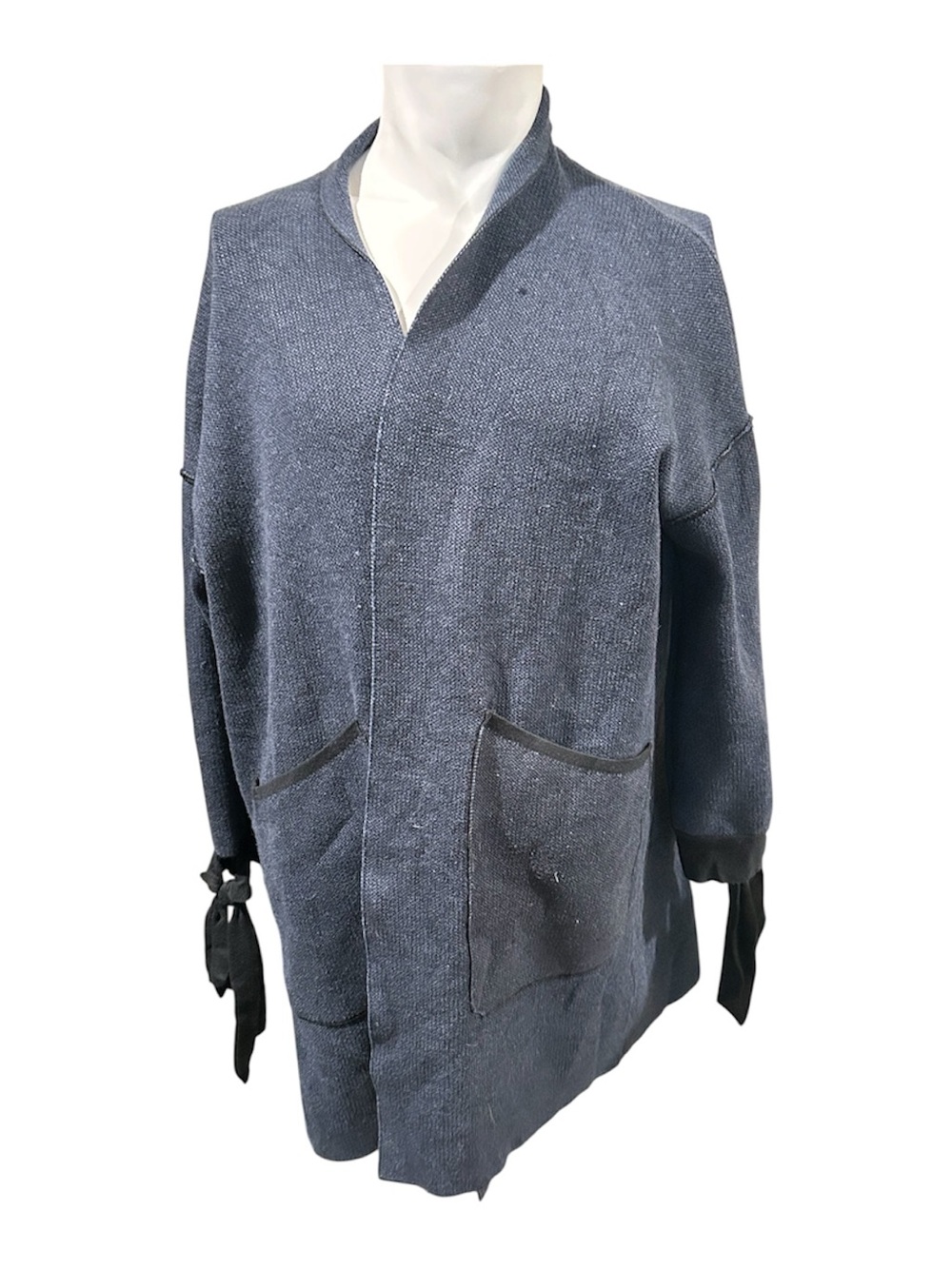 Women's Navy Blue Open-Front Cardigan with Pocket Detail